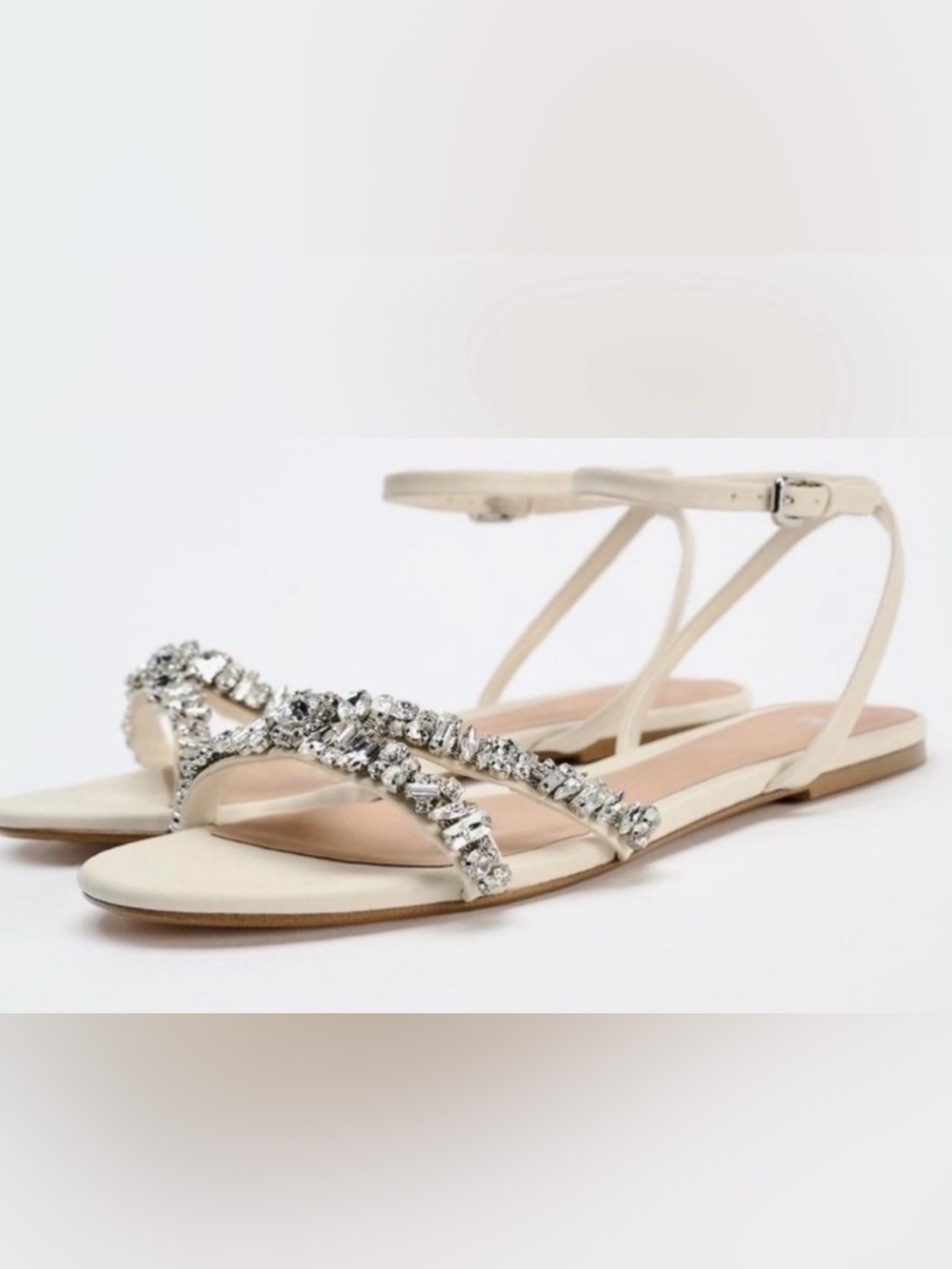 Zara Ivory Crystal Embellished Strap Ankle Sandals